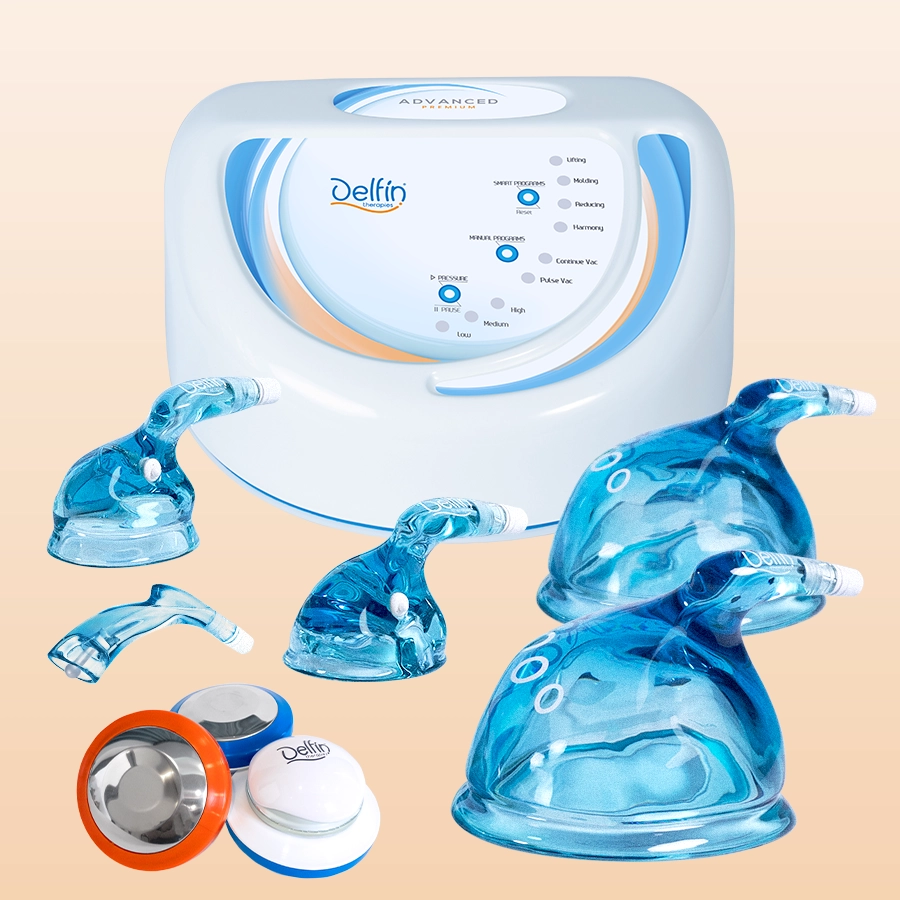 Equipo Advanced Premium con copas y dispositivos profesionales para vacumterapia.